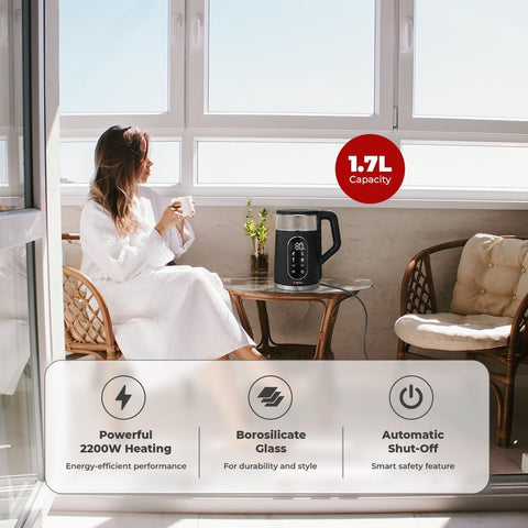 Milex ThermoLux 1.7L Smart Kettle – 2200W Digital Temperature Control Glass Kettle
