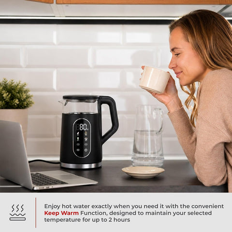 Milex ThermoLux 1.7L Smart Kettle – 2200W Digital Temperature Control Glass Kettle