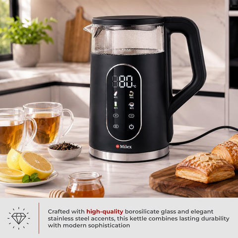 Milex ThermoLux 1.7L Smart Kettle – 2200W Digital Temperature Control Glass Kettle