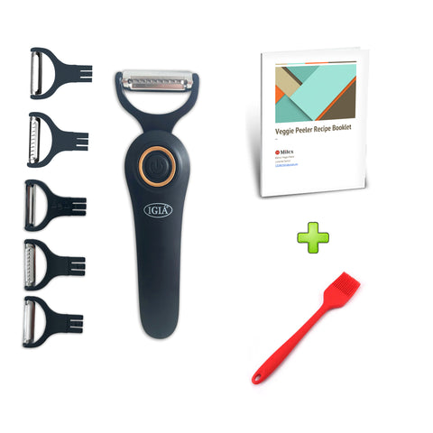 5-in-1 Blade Electric Peeler with Booklet Recipe and Oil Brush Red