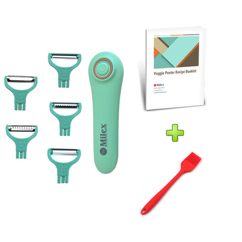 5-in-1 Blade Electric Peeler with Booklet Recipe and Oil Brush Red