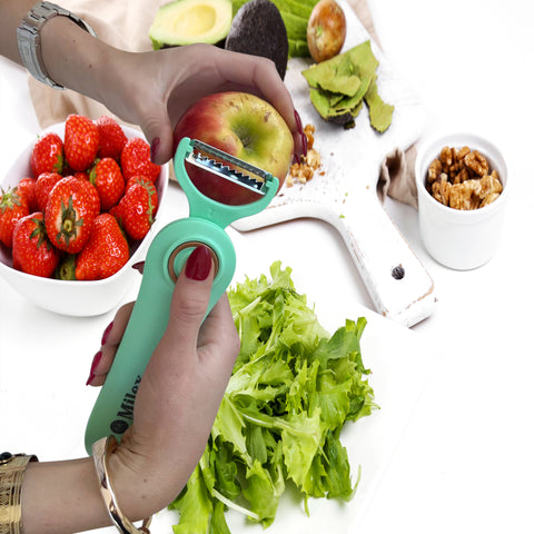 5-in-1 Blade Electric Peeler with Booklet Recipe and Oil Brush Red