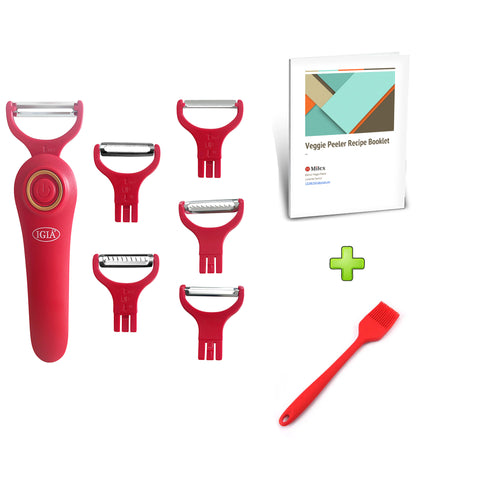 5-in-1 Blade Electric Peeler with Booklet Recipe and Oil Brush Red