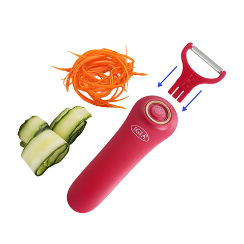 5-in-1 Blade Electric Peeler with Booklet Recipe and Oil Brush Red