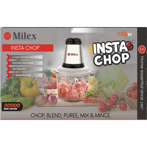 Milex Insta chop elite with 39-page recipe booklet included, 4-layer stainless steel blade , turbo 300W