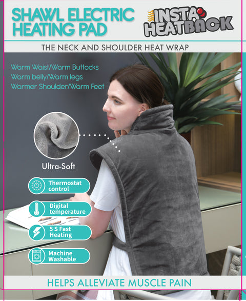 INSTA HEAT BACK Fast Heating, Soft Micro-Plush, Long Power Cord,  Provides Muscle Relief.