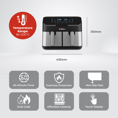 Milex Silver Dual Air fryer 9L