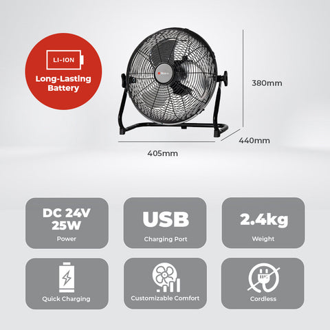 Milex Rechargeable Floor Fan 12"